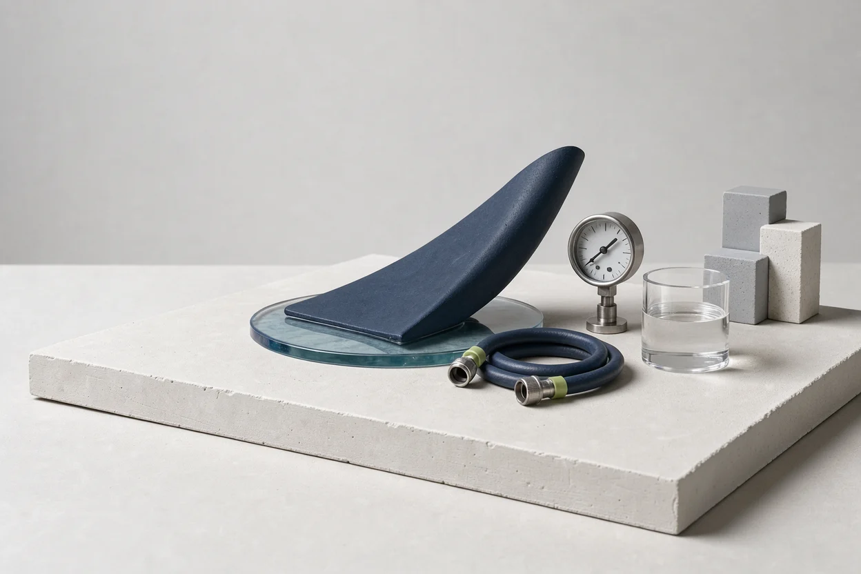 Drukmeter, slang, waterbak en hoogteblokken in een miniatuuropstelling